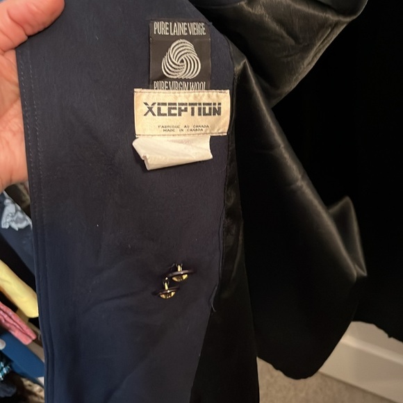 Vintage Xception wool trench women’s 13 14 navy detaching faux fur collar flaw - Picture 10 of 16